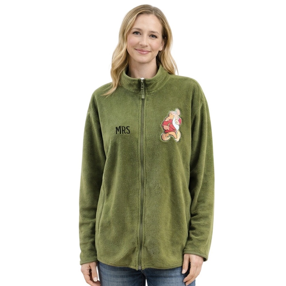 Disney Store Jacket XL Green Fleece Grumpy MRS Embroidered‎ Cartoon Cozy Retro